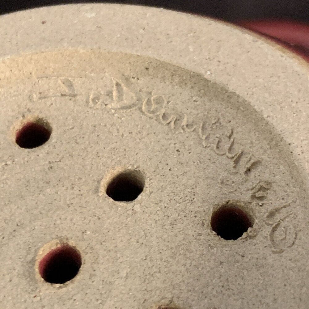 2 PC Handmade Maroon Stoneware Colander Leaf Handles Under Dish Janet Donnangelo - Picture 9 of 16